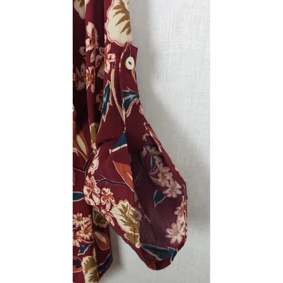 Daniel Rainn Blouse Top M Brown Multicolor‎ Floral Roll Tab Sleeves Autumn Fall - Picture 4 of 7